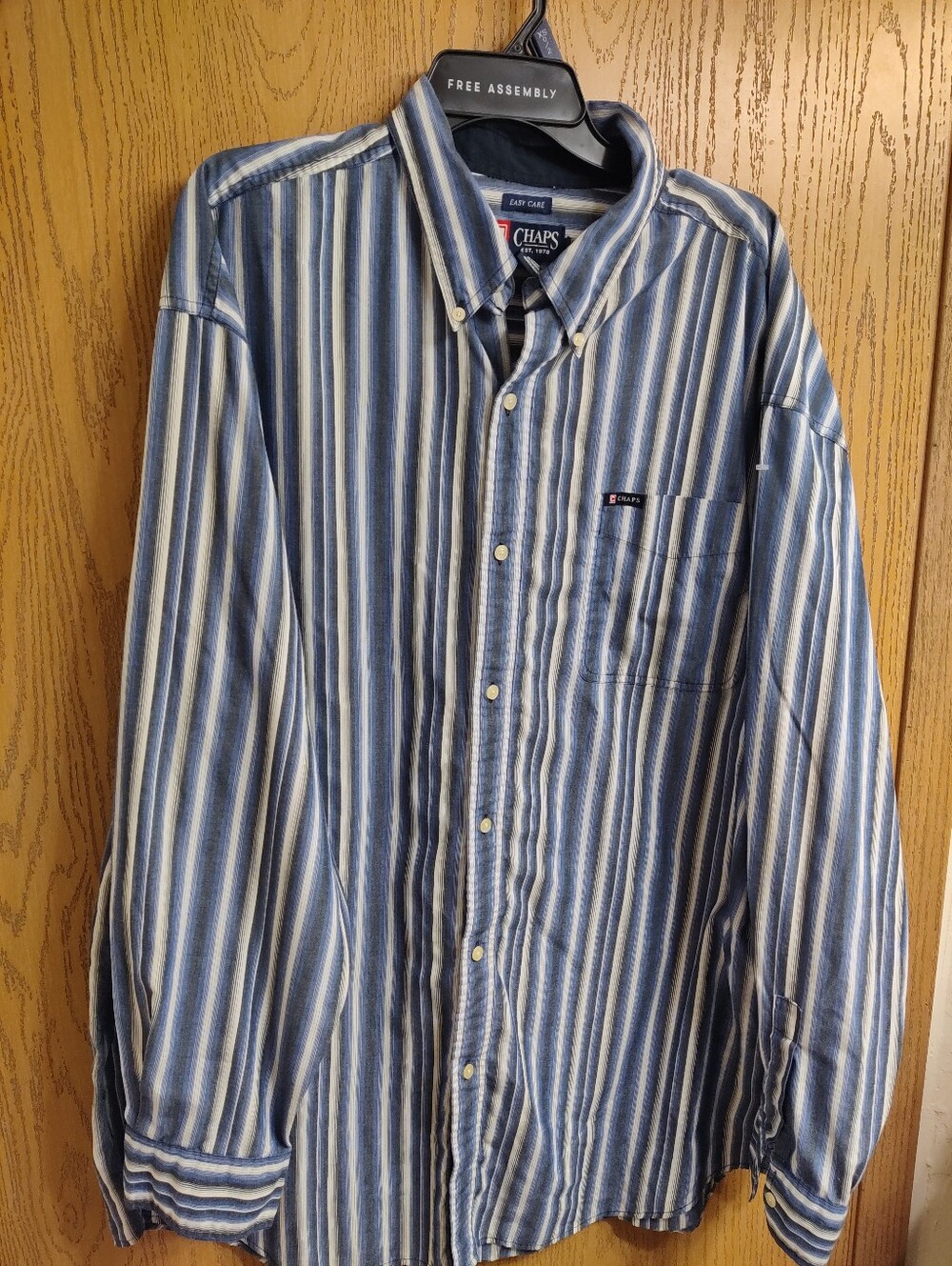 Chaps Blue and White Vertical Stripe Button-Down Shirt